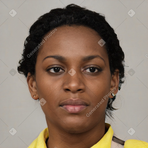 Neutral black young-adult female with short  brown hair and brown eyes