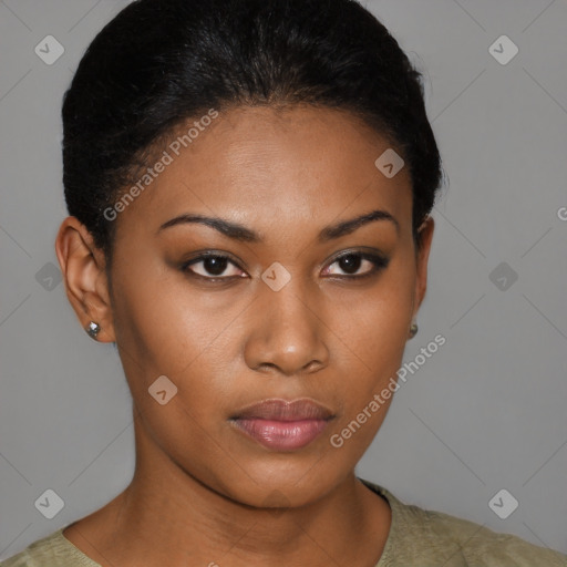 Neutral black young-adult female with short  brown hair and brown eyes