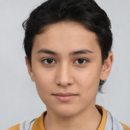 Neutral white young-adult female with short  brown hair and brown eyes