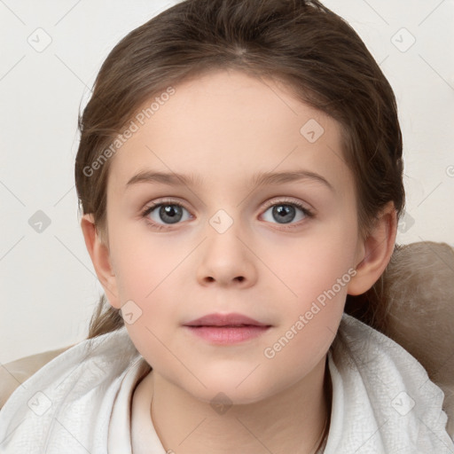 Neutral white child female with medium  brown hair and brown eyes