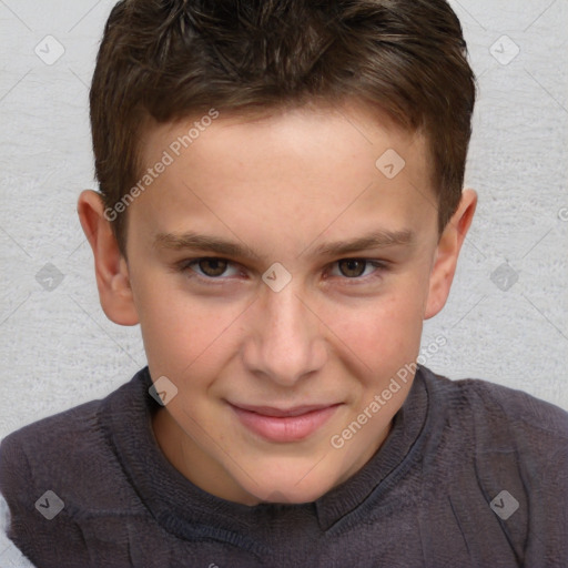 Joyful white child male with short  brown hair and brown eyes