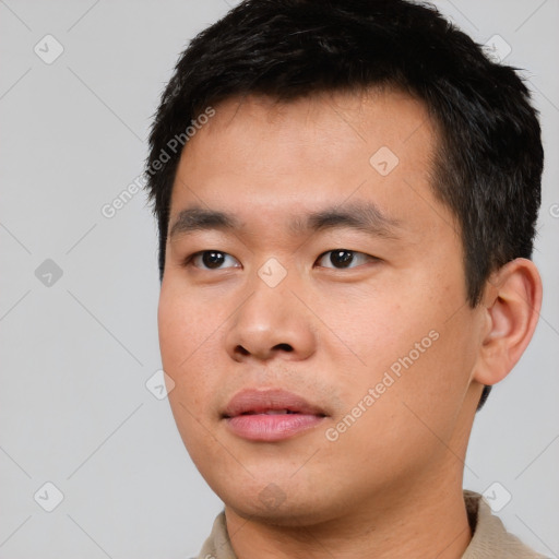 Neutral asian young-adult male with short  black hair and brown eyes