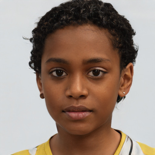 Neutral black young-adult female with short  brown hair and brown eyes
