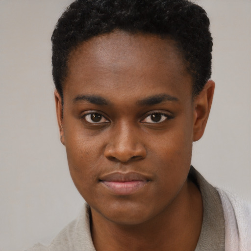 Neutral black young-adult male with short  brown hair and brown eyes