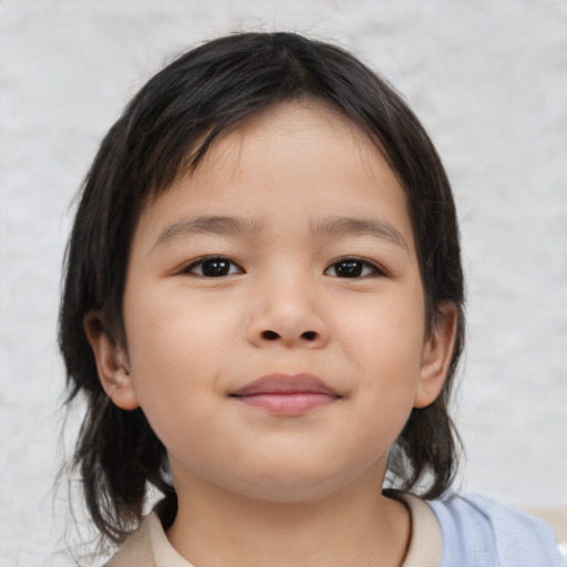 Neutral asian child female with medium  brown hair and brown eyes