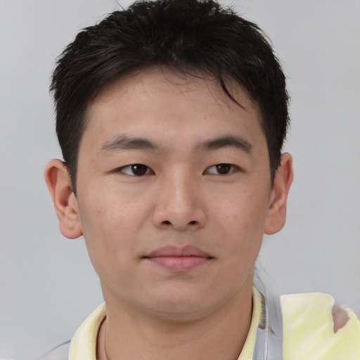 Neutral asian young-adult male with short  brown hair and brown eyes