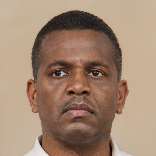Neutral black adult male with short  brown hair and brown eyes