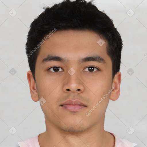 Neutral asian young-adult male with short  brown hair and brown eyes