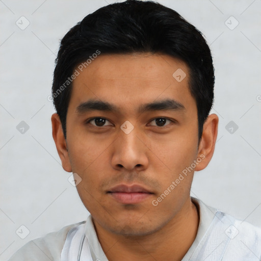 Neutral asian young-adult male with short  black hair and brown eyes