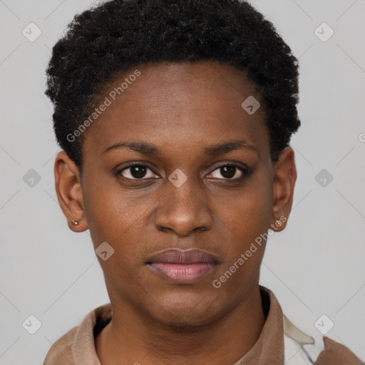 Neutral black young-adult female with short  brown hair and brown eyes