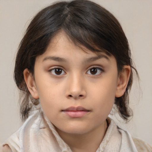 Neutral white child female with medium  brown hair and brown eyes