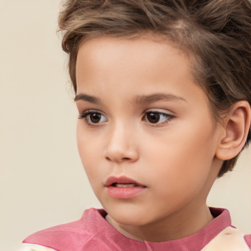 Neutral white child female with short  brown hair and brown eyes