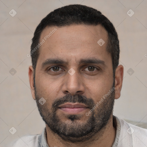 Neutral white young-adult male with short  black hair and brown eyes