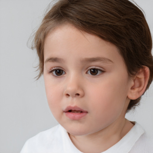 Neutral white child female with medium  brown hair and brown eyes