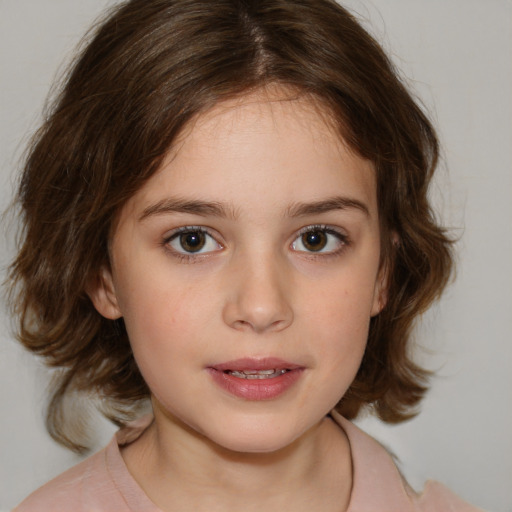 Neutral white child female with medium  brown hair and brown eyes