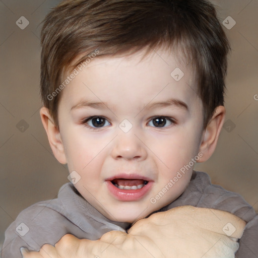 Joyful white child male with short  brown hair and brown eyes