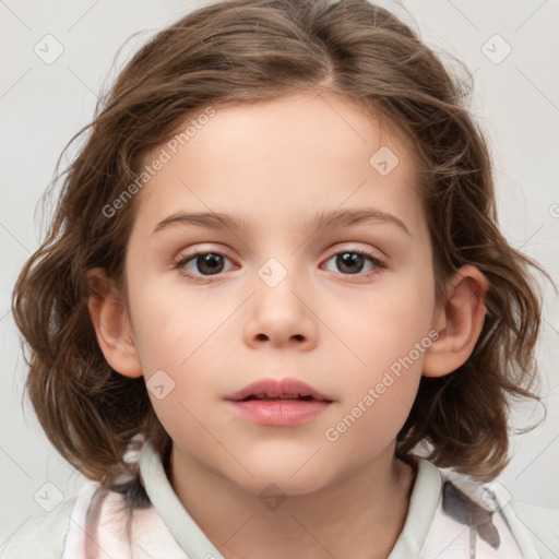 Neutral white child female with medium  brown hair and brown eyes