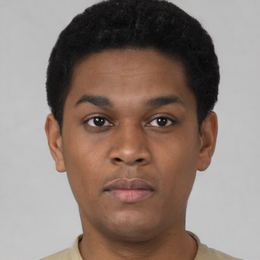 Neutral black young-adult male with short  brown hair and brown eyes