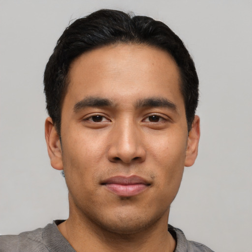 Neutral asian young-adult male with short  black hair and brown eyes