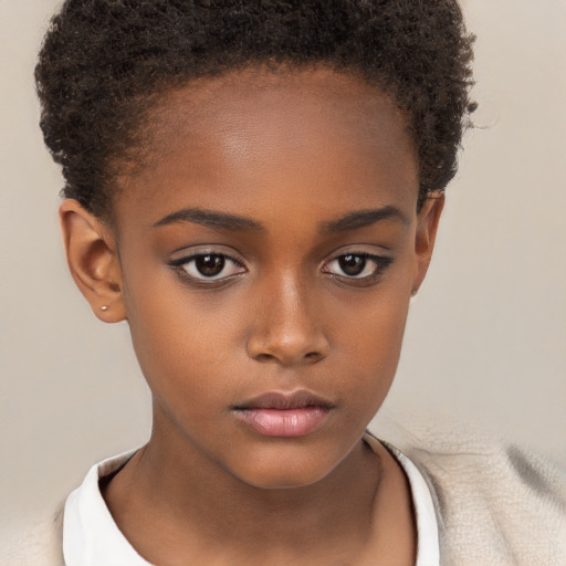 Neutral black child female with short  brown hair and brown eyes