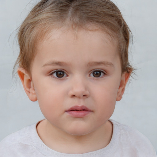 Neutral white child female with short  brown hair and brown eyes