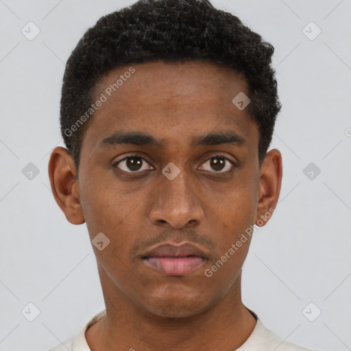 Neutral black young-adult male with short  brown hair and brown eyes