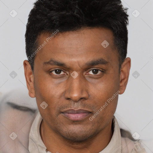 Neutral black adult male with short  brown hair and brown eyes