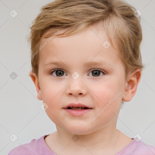 Neutral white child female with short  brown hair and brown eyes