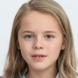 Neutral white child female with long  brown hair and grey eyes