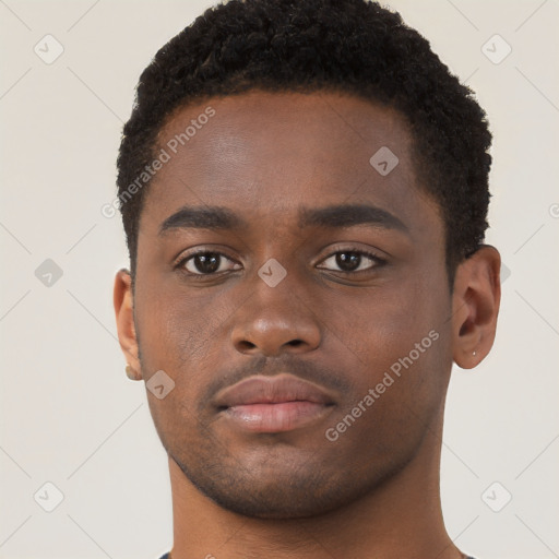 Neutral black young-adult male with short  brown hair and brown eyes