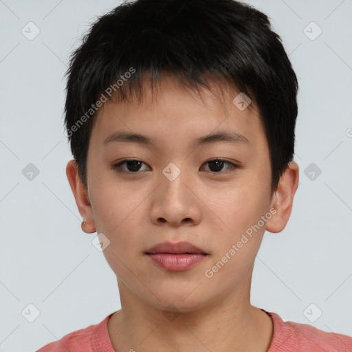 Neutral asian young-adult male with short  brown hair and brown eyes