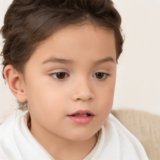 Neutral white child female with short  brown hair and brown eyes