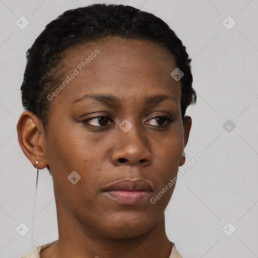 Neutral black young-adult female with short  brown hair and brown eyes