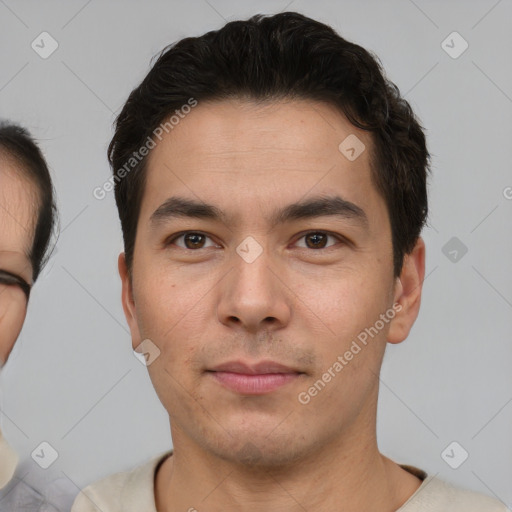 Neutral asian young-adult male with short  brown hair and brown eyes