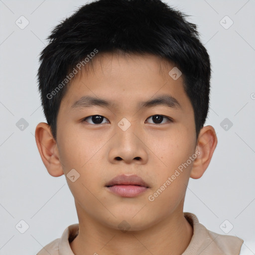 Neutral asian young-adult male with short  brown hair and brown eyes