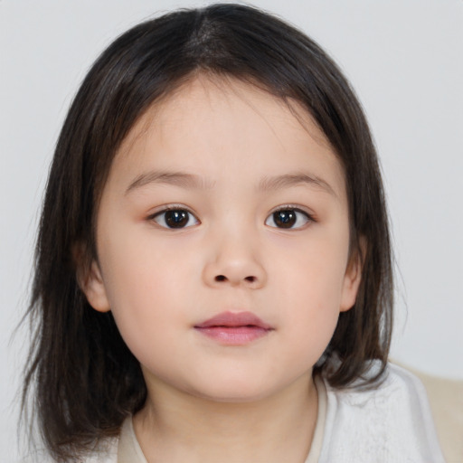 Neutral white child female with medium  brown hair and brown eyes