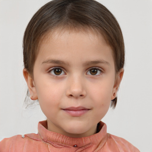 Neutral white child female with short  brown hair and brown eyes