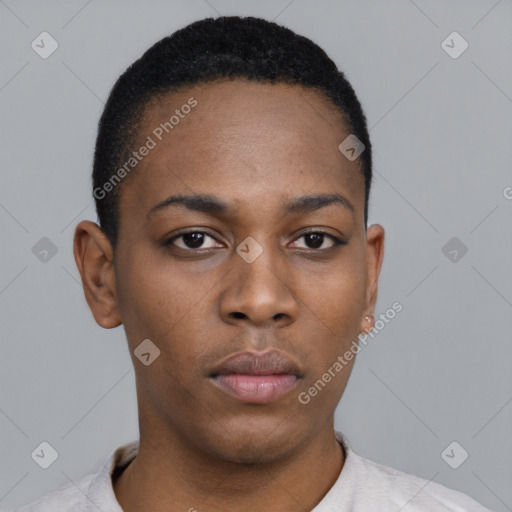 Neutral latino young-adult female with short  black hair and brown eyes