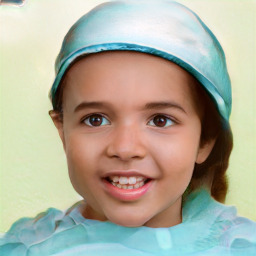 Joyful white child female with short  brown hair and brown eyes