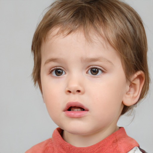 Neutral white child female with short  brown hair and brown eyes