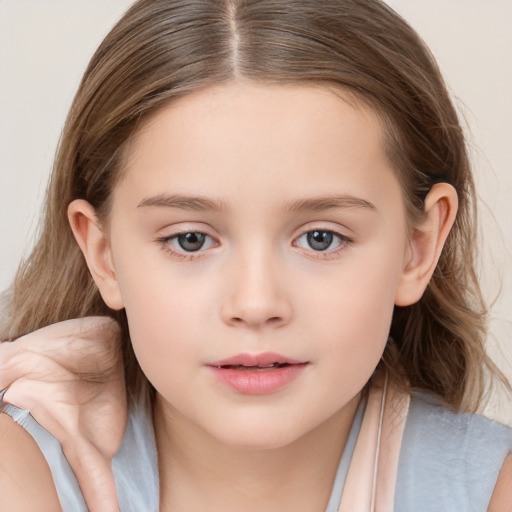 Neutral white child female with long  brown hair and brown eyes