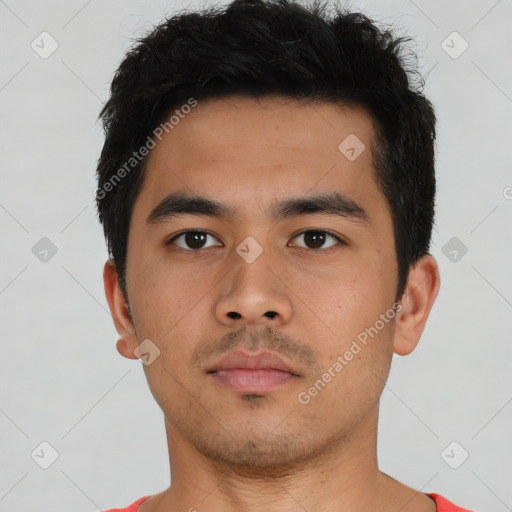 Neutral asian young-adult male with short  black hair and brown eyes