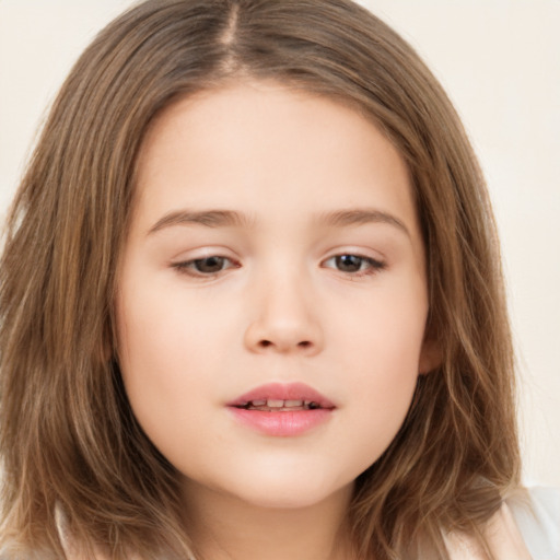 Neutral white child female with long  brown hair and brown eyes