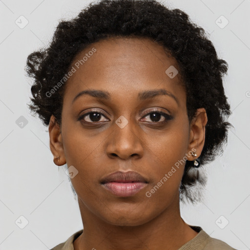 Neutral black young-adult female with short  brown hair and brown eyes