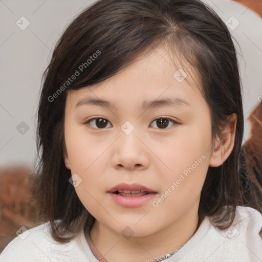 Neutral white child female with medium  brown hair and brown eyes