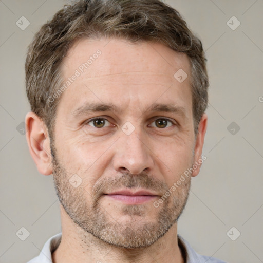 Neutral white adult male with short  brown hair and brown eyes