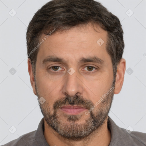 Neutral white adult male with short  brown hair and brown eyes