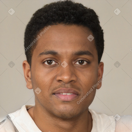 Neutral black young-adult male with short  brown hair and brown eyes