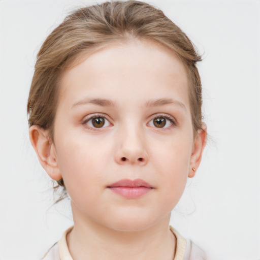 Neutral white child female with medium  brown hair and blue eyes