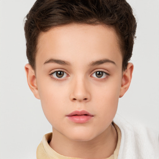 Neutral white child female with short  brown hair and brown eyes